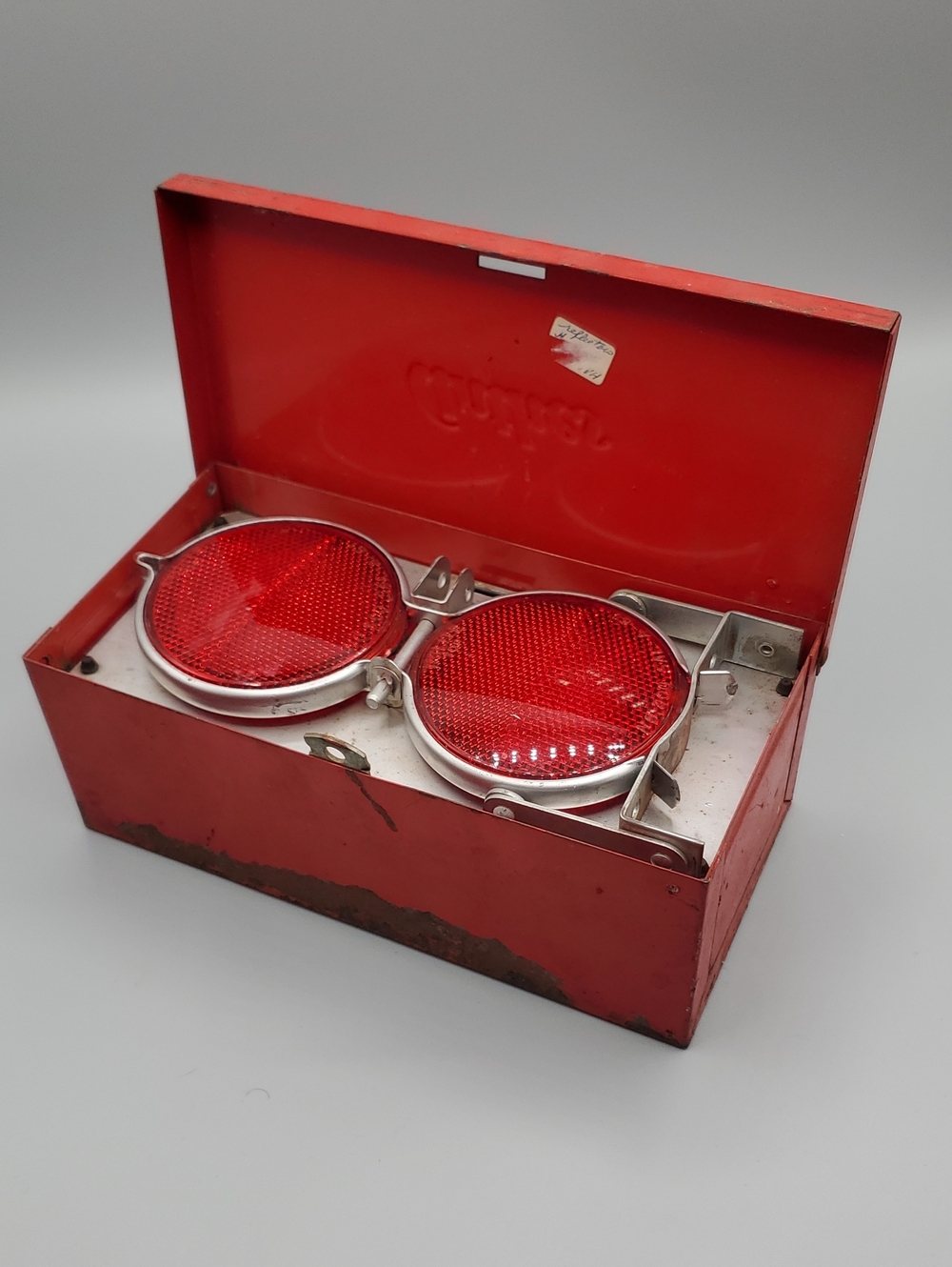 Vintage Anthes Emergency Roadside Reflector Set | Red Metal Box Case | 1950s 60s